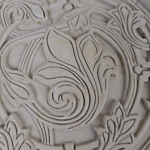 Handmade Vintage Ceramic Wall Hanging Cream Color 3D Relief Hangers on Back - Picture 2 of 11